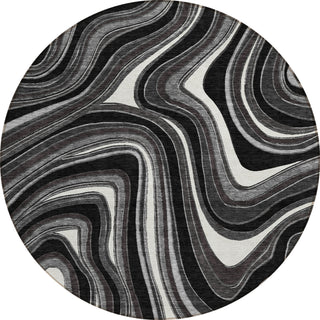 Piper Looms Chantille Swirls ACN756 Black Machine Washable Area Rug Round Main Image