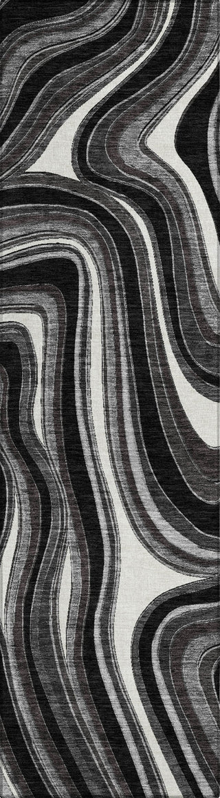 Piper Looms Chantille Swirls ACN756 Black Machine Washable Area Rug Runner Main Image