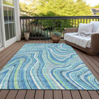 Piper Looms Chantille Swirls ACN756 Blue Machine Washable Area Rug Outdoor Lifestyle Image Feature
