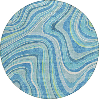 Piper Looms Chantille Swirls ACN756 Blue Machine Washable Area Rug Round Main Image
