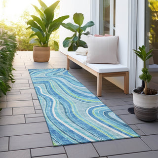 Piper Looms Chantille Swirls ACN756 Blue Machine Washable Area Rug Runner Outdoor Lifestyle Image Feature