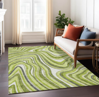 Piper Looms Chantille Swirls ACN756 Lime Machine Washable Area Rug Lifestyle Image Feature