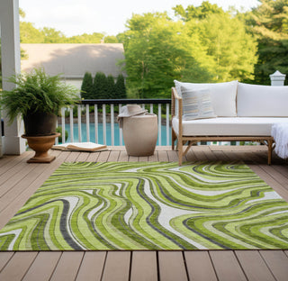 Piper Looms Chantille Swirls ACN756 Lime Machine Washable Area Rug Outdoor Lifestyle Image Feature