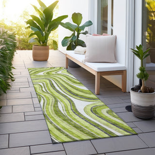 Piper Looms Chantille Swirls ACN756 Lime Machine Washable Area Rug Runner Outdoor Lifestyle Image Feature