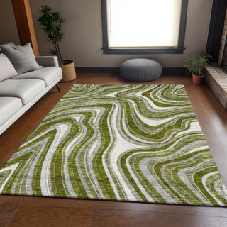 Piper Looms Chantille Swirls ACN756 Olive Machine Washable Area Rug Lifestyle Image Feature