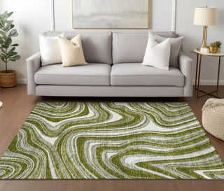 Piper Looms Chantille Swirls ACN756 Olive Machine Washable Area Rug Lifestyle Image Feature