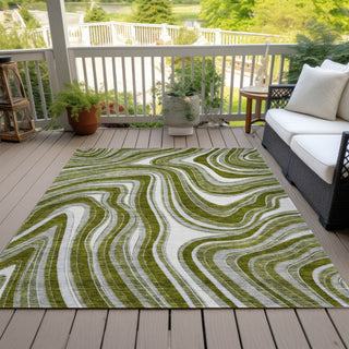 Piper Looms Chantille Swirls ACN756 Olive Machine Washable Area Rug Outdoor Lifestyle Image Feature