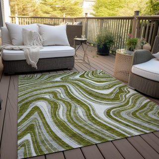 Piper Looms Chantille Swirls ACN756 Olive Machine Washable Area Rug Outdoor Lifestyle Image Feature