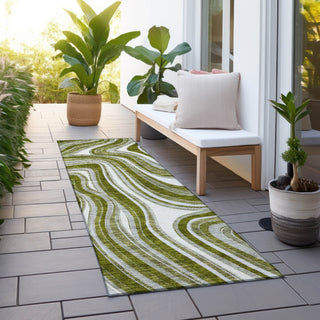 Piper Looms Chantille Swirls ACN756 Olive Machine Washable Area Rug Runner Outdoor Lifestyle Image Feature