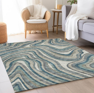 Piper Looms Chantille Swirls ACN756 Teal Machine Washable Area Rug Lifestyle Image Feature