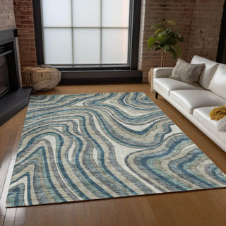 Piper Looms Chantille Swirls ACN756 Teal Machine Washable Area Rug Lifestyle Image Feature