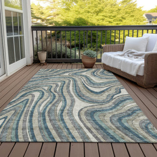Piper Looms Chantille Swirls ACN756 Teal Machine Washable Area Rug Outdoor Lifestyle Image Feature