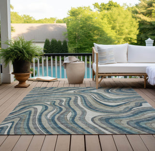 Piper Looms Chantille Swirls ACN756 Teal Machine Washable Area Rug Outdoor Lifestyle Image Feature