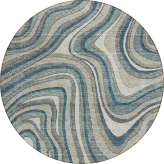 Piper Looms Chantille Swirls ACN756 Teal Machine Washable Area Rug Round Main Image