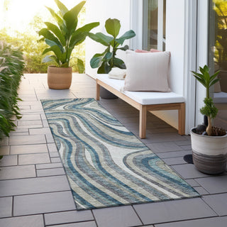 Piper Looms Chantille Swirls ACN756 Teal Machine Washable Area Rug Runner Outdoor Lifestyle Image Feature