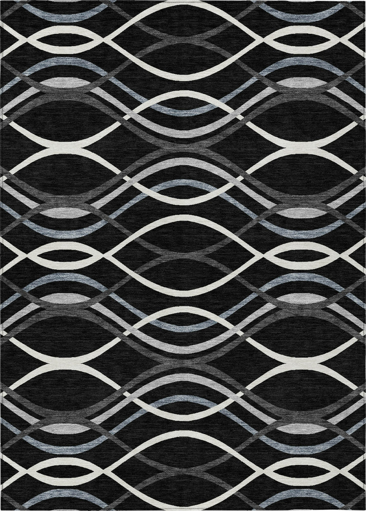 Piper Looms Chantille Waves ACN757 Black Machine Washable Area Rug main image