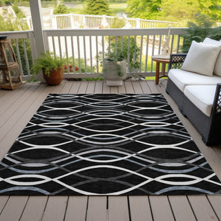 Piper Looms Chantille Waves ACN757 Black Machine Washable Area Rug Outdoor Lifestyle Image Feature