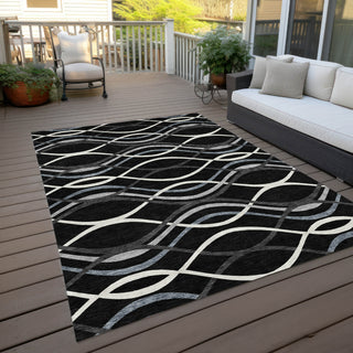 Piper Looms Chantille Waves ACN757 Black Machine Washable Area Rug Outdoor Lifestyle Image Feature