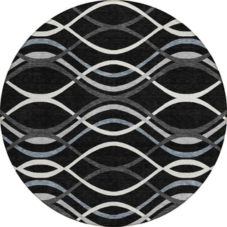 Piper Looms Chantille Waves ACN757 Black Machine Washable Area Rug Round Main Image
