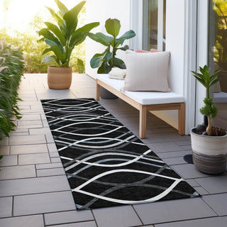 Piper Looms Chantille Waves ACN757 Black Machine Washable Area Rug Runner Outdoor Lifestyle Image Feature
