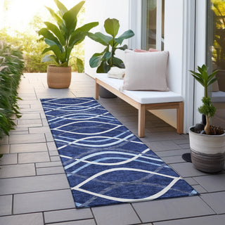 Piper Looms Chantille Waves ACN757 Navy Machine Washable Area Rug Runner Outdoor Lifestyle Image Feature
