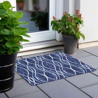 Piper Looms Chantille Waves ACN757 Navy Machine Washable Area Rug Scatter Outdoor Lifestyle Image Feature