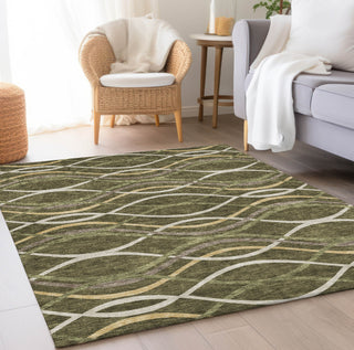 Piper Looms Chantille Waves ACN757 Olive Machine Washable Area Rug Lifestyle Image Feature