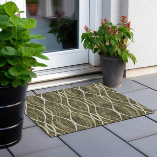 Piper Looms Chantille Waves ACN757 Olive Machine Washable Area Rug Scatter Outdoor Lifestyle Image Feature
