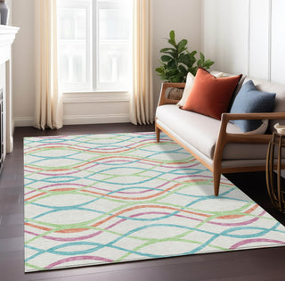 Piper Looms Chantille Waves ACN757 White Machine Washable Area Rug Lifestyle Image Feature