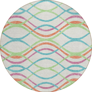 Piper Looms Chantille Waves ACN757 White Machine Washable Area Rug Round Main Image