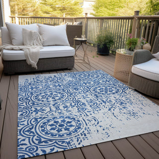 Piper Looms Chantille Medallions ACN758 Navy Machine Washable Area Rug Outdoor Lifestyle Image Feature