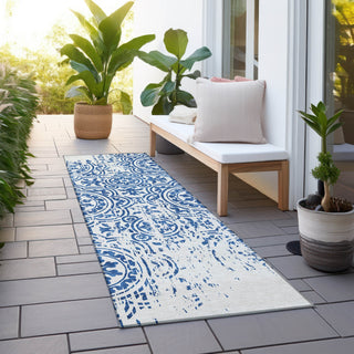 Piper Looms Chantille Medallions ACN758 Navy Machine Washable Area Rug Runner Outdoor Lifestyle Image Feature