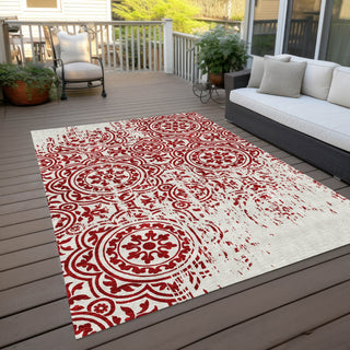 Piper Looms Chantille Medallions ACN758 Red Machine Washable Area Rug Outdoor Lifestyle Image Feature