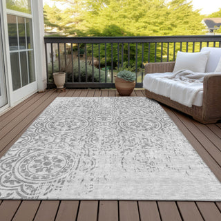 Piper Looms Chantille Medallions ACN758 Silver Machine Washable Area Rug Outdoor Lifestyle Image Feature