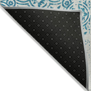 Piper Looms Chantille Medallions ACN758 Teal Machine Washable Area Rug Backing Image
