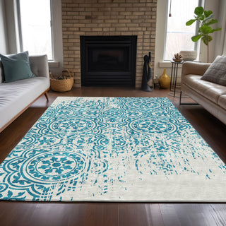 Piper Looms Chantille Medallions ACN758 Teal Machine Washable Area Rug Lifestyle Image Feature