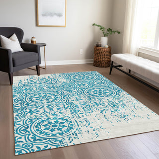 Piper Looms Chantille Medallions ACN758 Teal Machine Washable Area Rug Lifestyle Image Feature