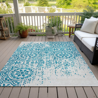 Piper Looms Chantille Medallions ACN758 Teal Machine Washable Area Rug Outdoor Lifestyle Image Feature