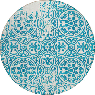 Piper Looms Chantille Medallions ACN758 Teal Machine Washable Area Rug Round Main Image