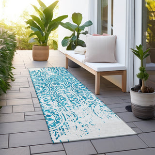 Piper Looms Chantille Medallions ACN758 Teal Machine Washable Area Rug Runner Outdoor Lifestyle Image Feature