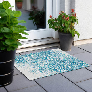 Piper Looms Chantille Medallions ACN758 Teal Machine Washable Area Rug Scatter Outdoor Lifestyle Image Feature