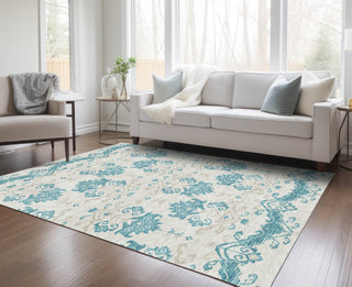 Piper Looms Chantille Vintage ACN759 Teal Machine Washable Area Rug Lifestyle Image Feature