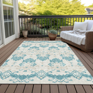 Piper Looms Chantille Vintage ACN759 Teal Machine Washable Area Rug Outdoor Lifestyle Image Feature