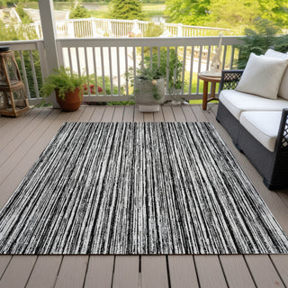 Piper Looms Chantille Stripes ACN760 Black Machine Washable Area Rug Outdoor Lifestyle Image Feature