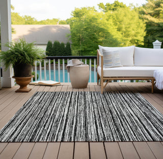 Piper Looms Chantille Stripes ACN760 Black Machine Washable Area Rug Outdoor Lifestyle Image Feature