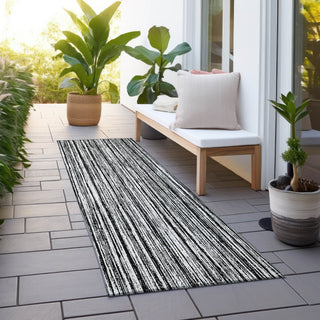 Piper Looms Chantille Stripes ACN760 Black Machine Washable Area Rug Runner Outdoor Lifestyle Image Feature