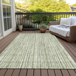 Piper Looms Chantille Stripes ACN760 Green Machine Washable Area Rug Outdoor Lifestyle Image Feature