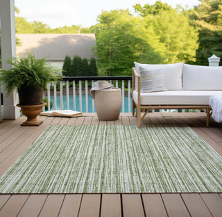 Piper Looms Chantille Stripes ACN760 Green Machine Washable Area Rug Outdoor Lifestyle Image Feature