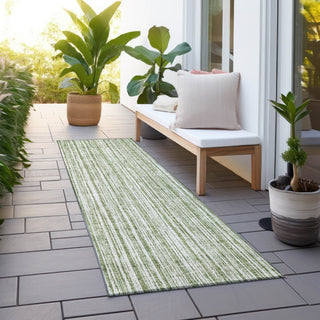 Piper Looms Chantille Stripes ACN760 Green Machine Washable Area Rug Runner Outdoor Lifestyle Image Feature