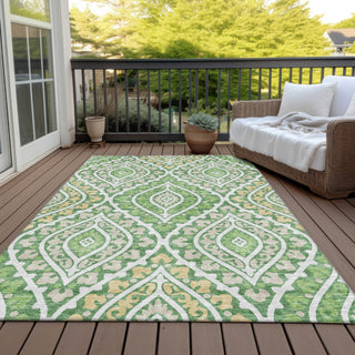 Piper Looms Chantille Diamond ACN761 Green Machine Washable Area Rug Outdoor Lifestyle Image Feature